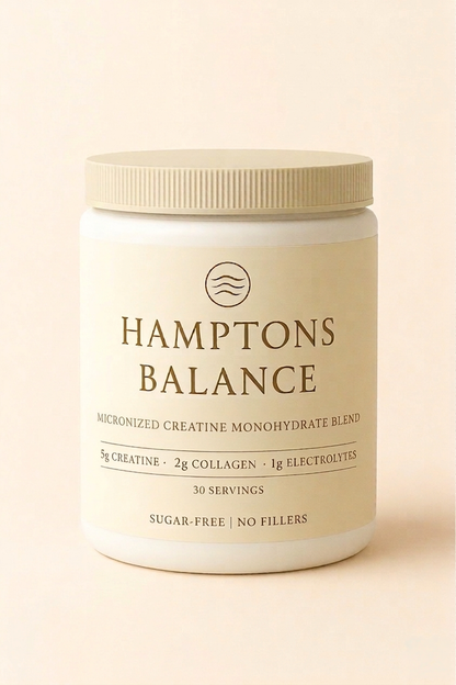 Jar of Hamptons Balance on a beige background